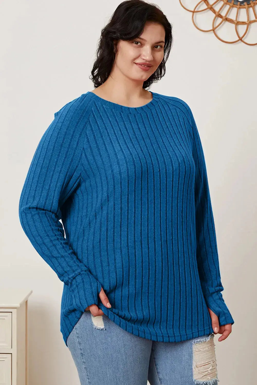 Basic Bae Full Size Ribbed Thumbhole Sleeve T-Shirt - Love Salve